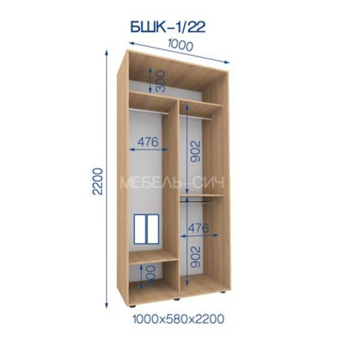 Шафа-купе БШК 1/22 (1000х580х2200) купити у Кривому Розі - Нова-Мебель