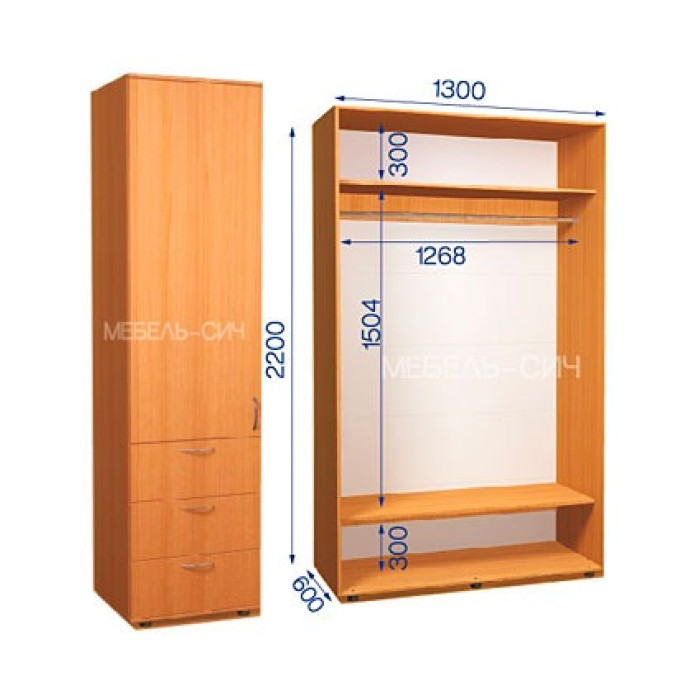 Шафа-купе з пеналом ШКП 35/22 ПН/19 (600х600х2200) купити у Кривому Розі - Нова-Мебель