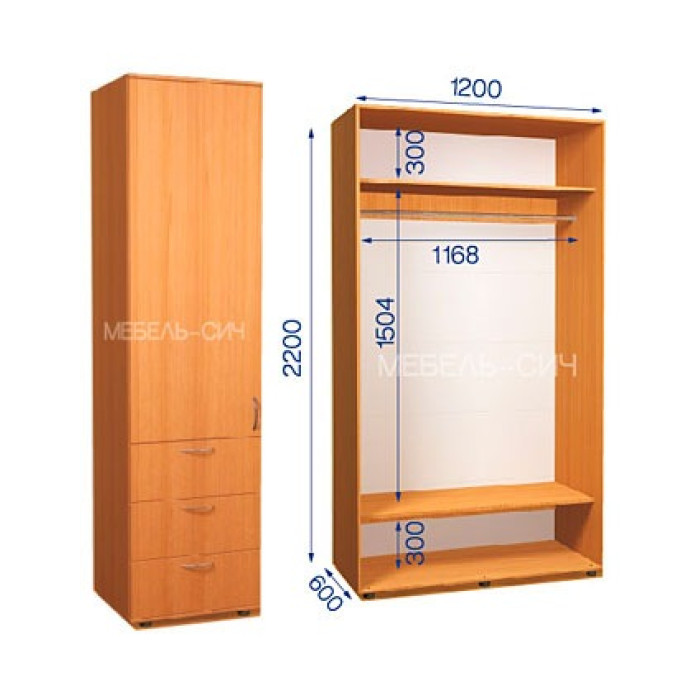 Шафа-купе з пеналом ШКП 34/22 Пн/19 (600х600х2200) купити у Кривому Розі - Нова-Мебель