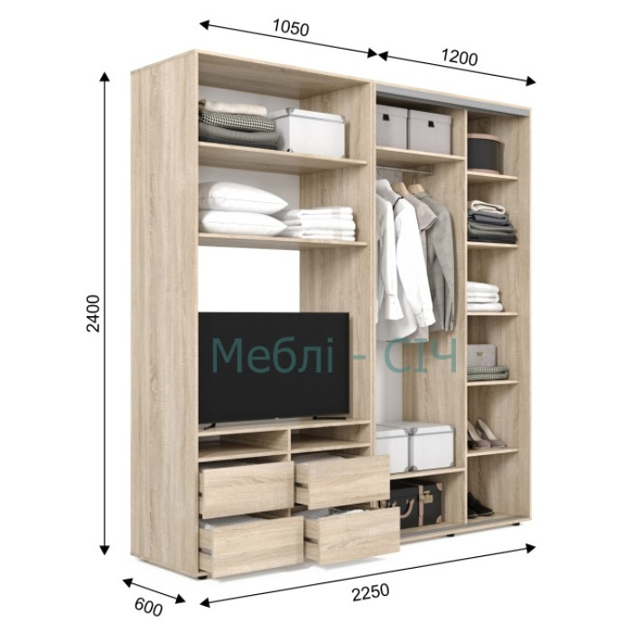 Шафа-купе під телевізор ШКТВ 1 (2250х600х2400) купити у Кривому Розі - Нова-Мебель