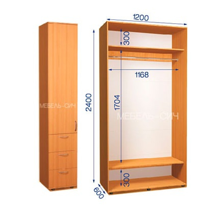 Шафа-купе з пеналом ШКП 34/24 Пн/22 (450х600х2400) купити у Кривому Розі - Нова-Мебель