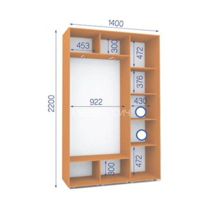 Шафа-купе ШК 20/22 (1400х450х2200) купити у Кривому Розі - Нова-Мебель