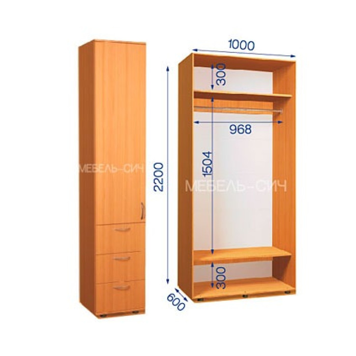 Шкаф-купе с пеналом ШКП 32/22 ПН/10 (450х500х2200) купить в Кривом Роге - Нова-Мебель