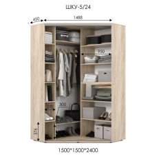 Шафа-купе кутова ШКУ 5/24 (1500х1500х2400)