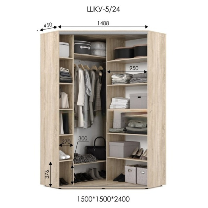 Шафа-купе кутова ШКУ 5/24 (1500х1500х2400) купити у Кривому Розі - Нова-Мебель