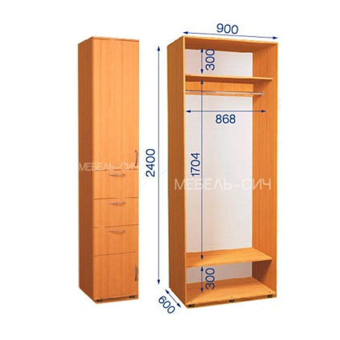 Шкаф-купе с пеналом ШКП 31/24 Пн/6 (450х450х2400) купить в Кривом Роге - Нова-Мебель
