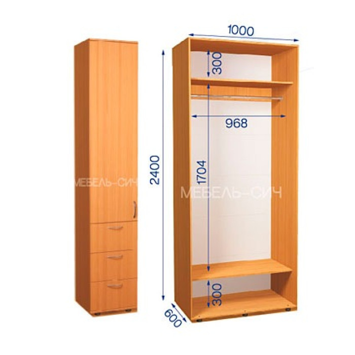 Шафа-купе з пеналом ШКП 32/24 Пн/10 (450х500х2400) купити у Кривому Розі - Нова-Мебель
