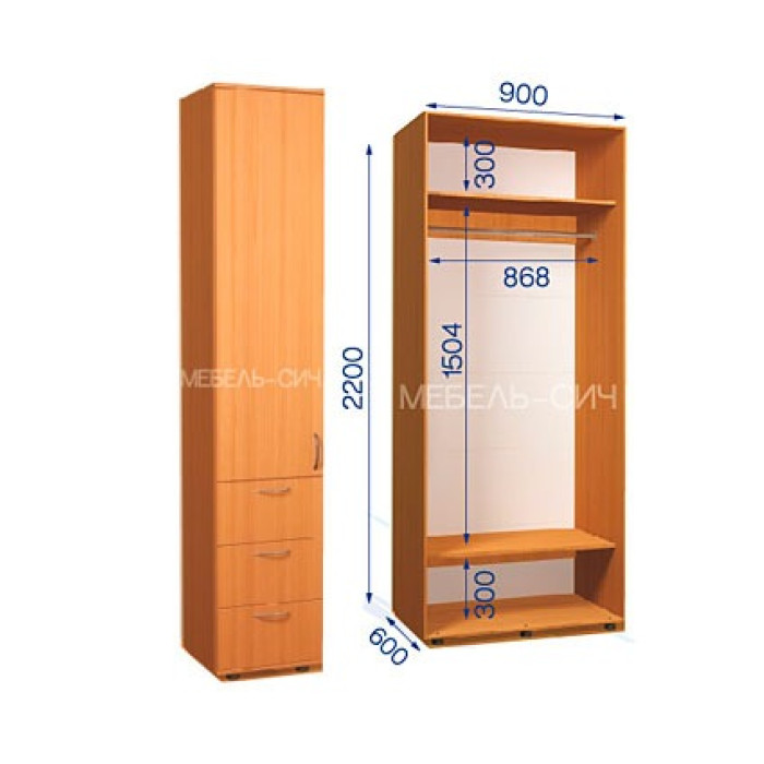 Шафа-купе з пеналом ШКП 31/22 ПН/4 (450х450х2200) купити у Кривому Розі - Нова-Мебель