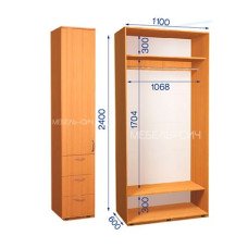Шафа-купе з пеналом ШКП 33/24 Пн/16 (450х550х2400)