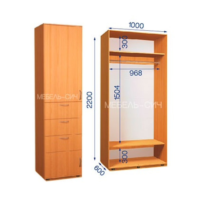 Шкаф-купе с пеналом ШКП 32/22 ПН/9 (600х500х2200) купить в Кривом Роге - Нова-Мебель