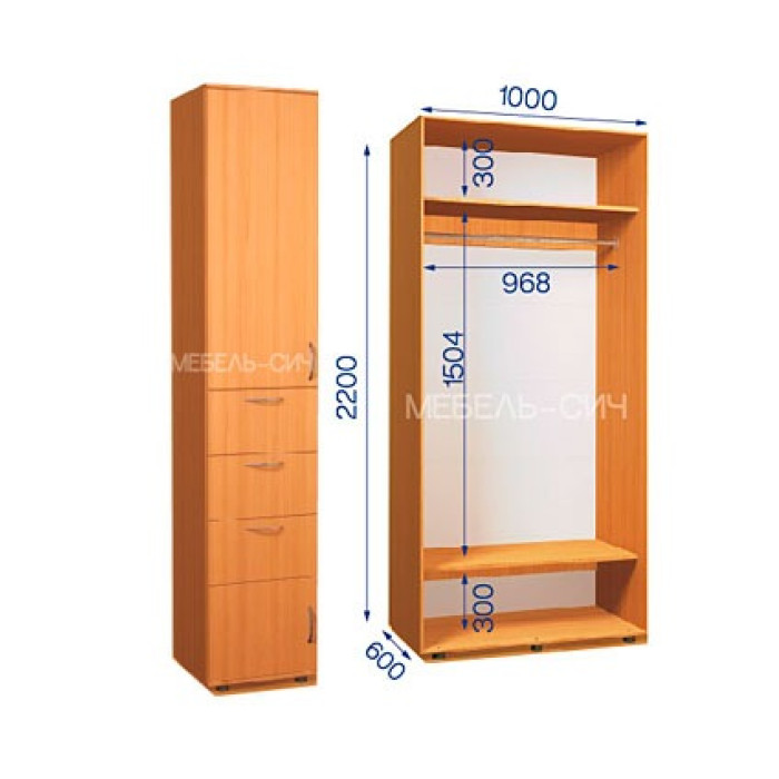 Шкаф-купе с пеналом ШКП 32/22 ПН/12 (450х500х2200) купить в Кривом Роге - Нова-Мебель