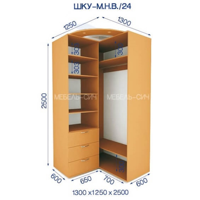 Шафа-купе кутова ШКУ МНВ/24 (1300х1250х2500) купити у Кривому Розі - Нова-Мебель