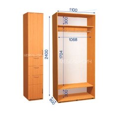 Шафа-купе з пеналом ШКП 33/24 Пн/18 (450х550х2400)