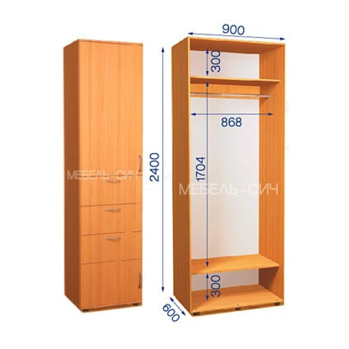 Шкаф-купе с пеналом ШКП 31/24 Пн/3 (600х450х2400) купить в Кривом Роге - Нова-Мебель