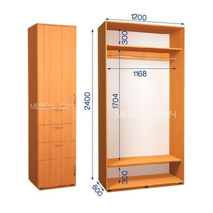 Шкаф-купе с пеналом ШКП 34/24 Пн/21 (600х600х2400) купить в Кривом Роге - Нова-Мебель