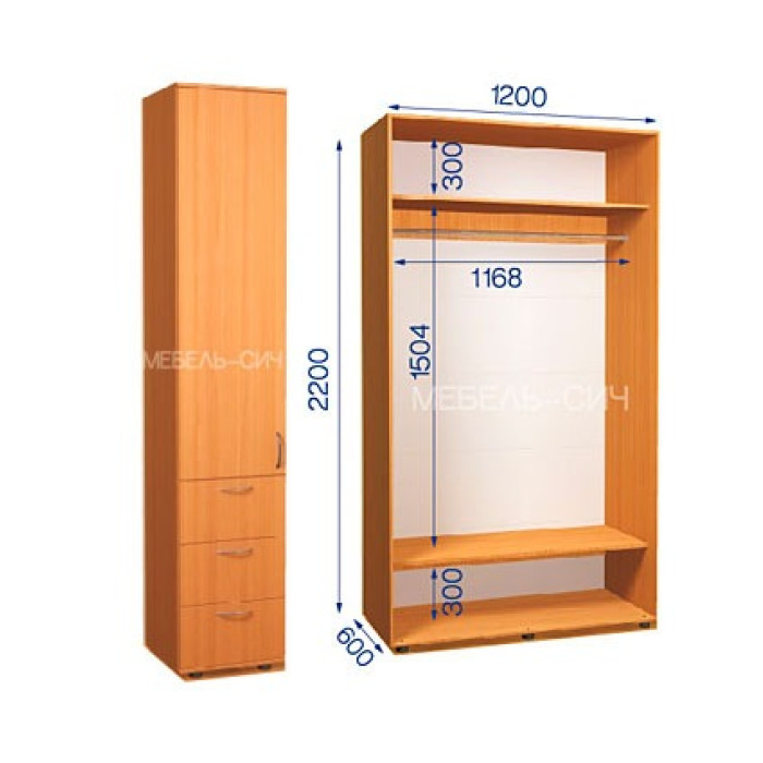 Шкаф-купе с пеналом ШКП 34/22 Пн/22 (450х600х2200) купить в Кривом Роге - Нова-Мебель