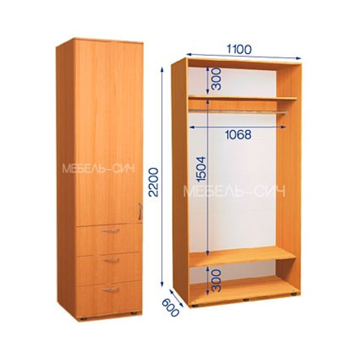 Шкаф-купе с пеналом ШКП 33/22 ПН/13 (600х550х2200) купить в Кривом Роге - Нова-Мебель