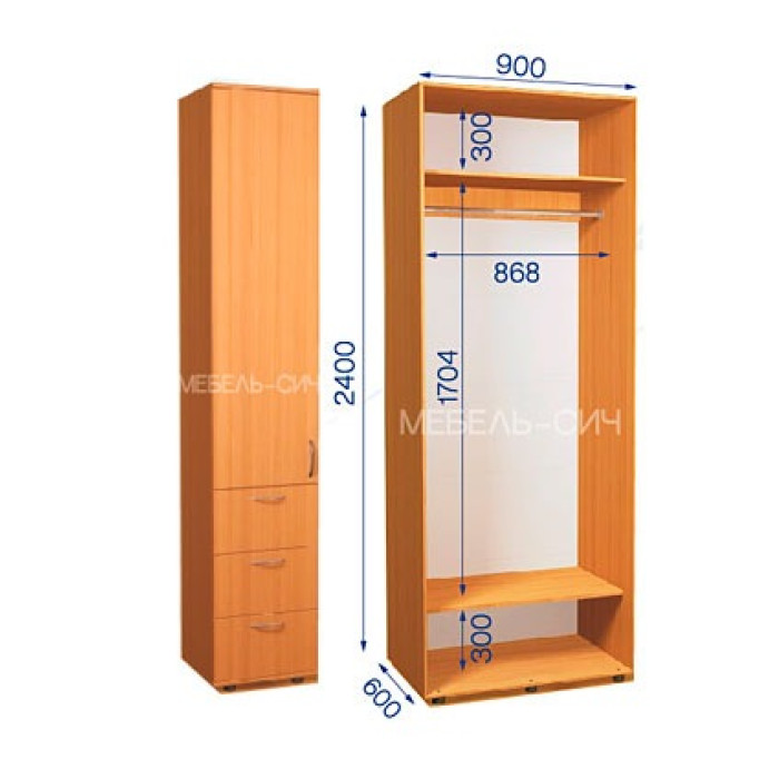 Шкаф-купе с пеналом ШКП 31/24 Пн/4 (450х450х2400) купить в Кривом Роге - Нова-Мебель