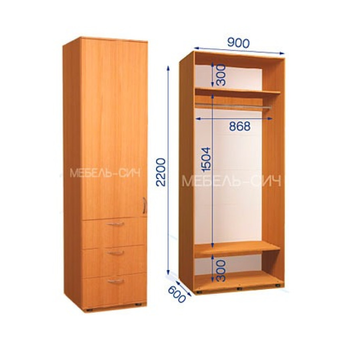 Шкаф-купе с пеналом ШКП 31/22 ПН/1 (600х450х2200) купить в Кривом Роге - Нова-Мебель