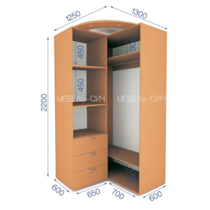 Шафа-купе кутова ШКУ МНВ/22 (1300х1250х2200) купити у Кривому Розі - Нова-Мебель