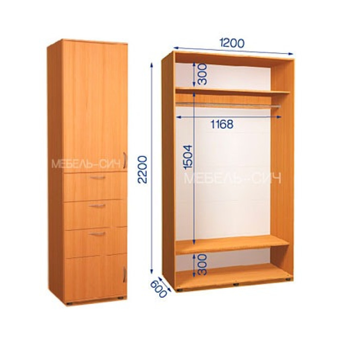 Шкаф-купе с пеналом ШКП 34/22 Пн/21 (600х600х2200) купить в Кривом Роге - Нова-Мебель